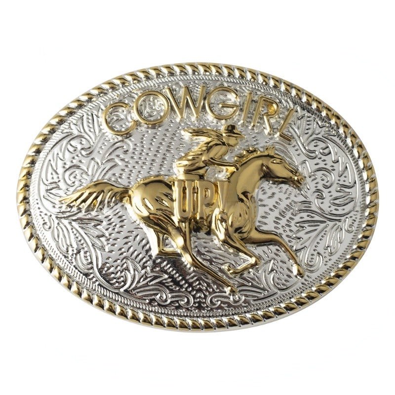 Gold Cowgirl Up Western Belt Buckle - CowderryBelt BucklesRiding