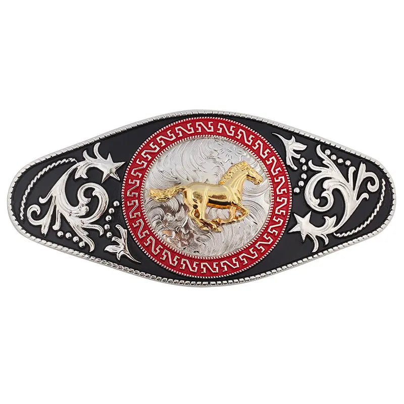 Gold Horse Black Pattern Belt Buckle - CowderryBelt BuckleBucking Broncos
