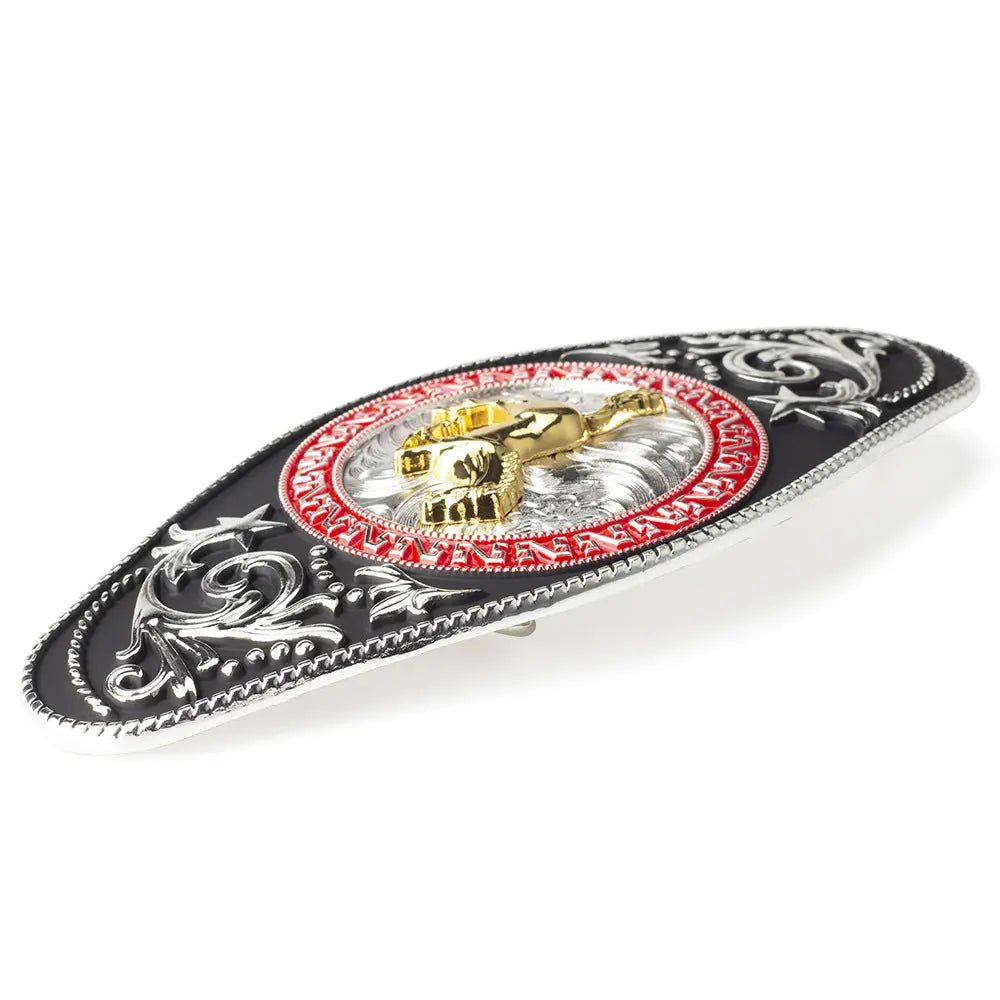 Gold Horse Black Pattern Belt Buckle - CowderryBelt BuckleHorsehead