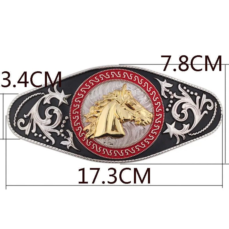 Gold Horse Black Pattern Belt Buckle - CowderryBelt BuckleHorsehead