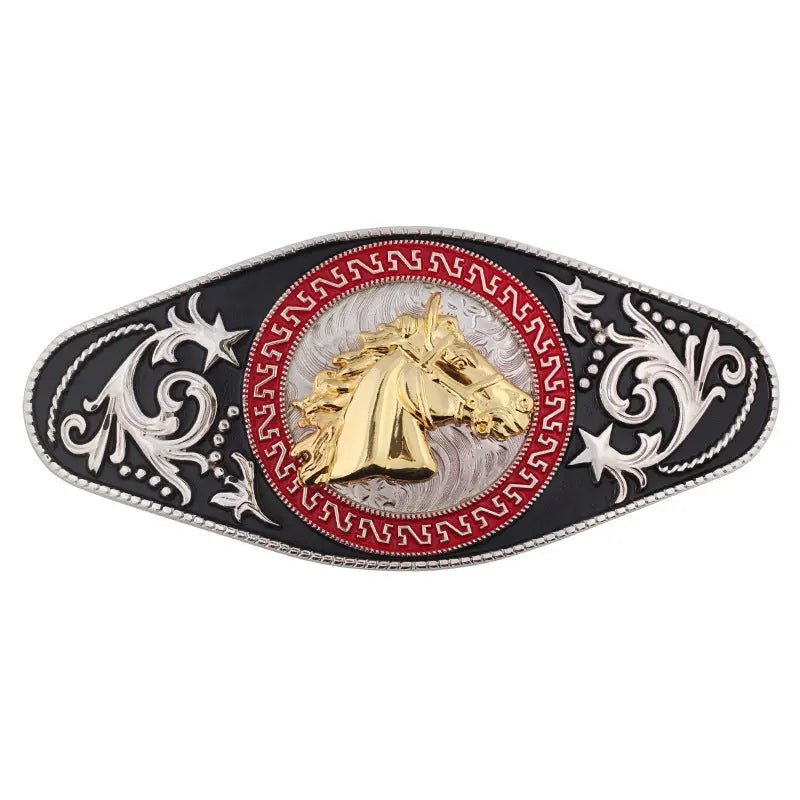 Gold Horse Black Pattern Belt Buckle - CowderryBelt BuckleHorsehead
