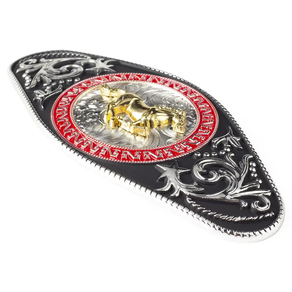Gold Horse Black Pattern Belt Buckle - CowderryBelt BuckleHorsehead