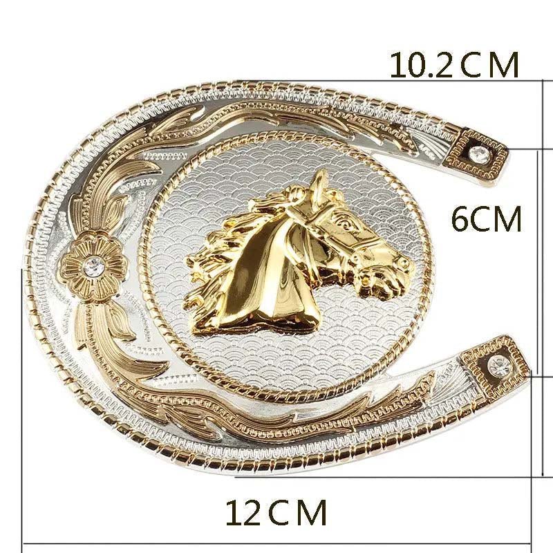 Gold Horseshoe With Horsehead Cowboy Large Belt Buckle - CowderryBelt BuckleGold