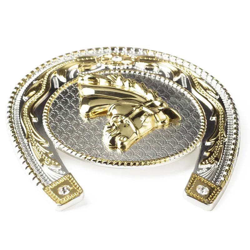 Gold Horseshoe With Horsehead Cowboy Large Belt Buckle - CowderryBelt BuckleGold