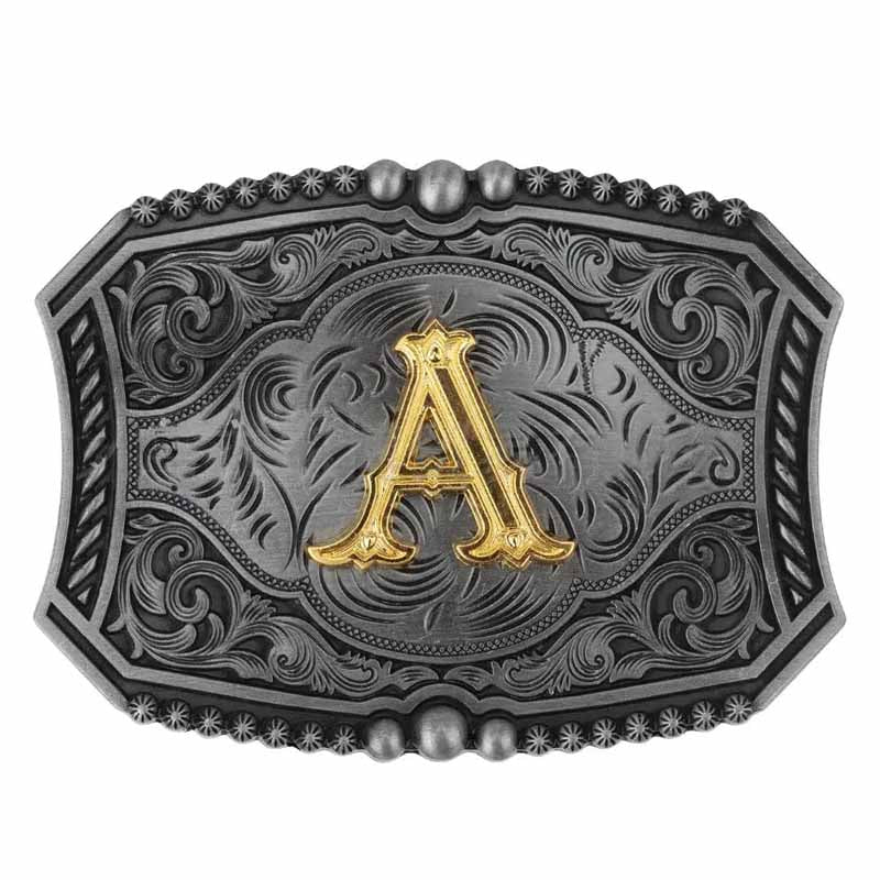 Gold Letters A To Z Grey Western Initial Belt Buckle - CowderryBelt BuckleA