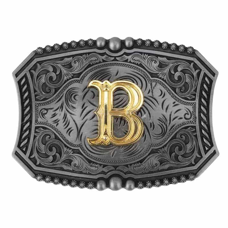 Gold Letters A To Z Grey Western Initial Belt Buckle - CowderryBelt BuckleB