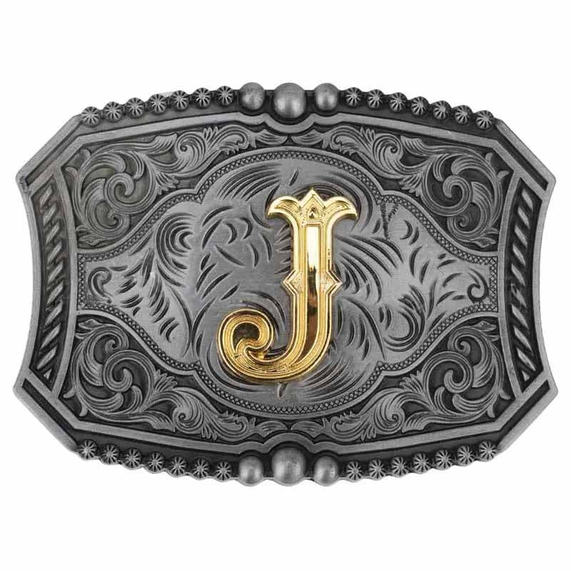 Gold Letters A To Z Grey Western Initial Belt Buckle - CowderryBelt BuckleJ