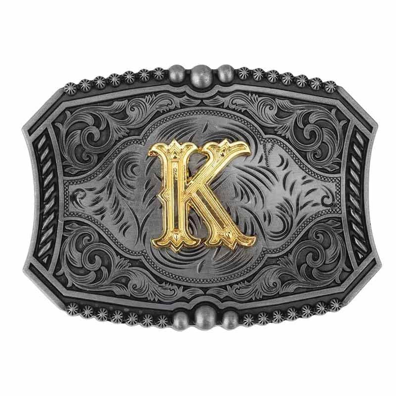 Gold Letters A To Z Grey Western Initial Belt Buckle - CowderryBelt BuckleK