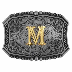 Gold Letters A To Z Grey Western Initial Belt Buckle - CowderryBelt BuckleM