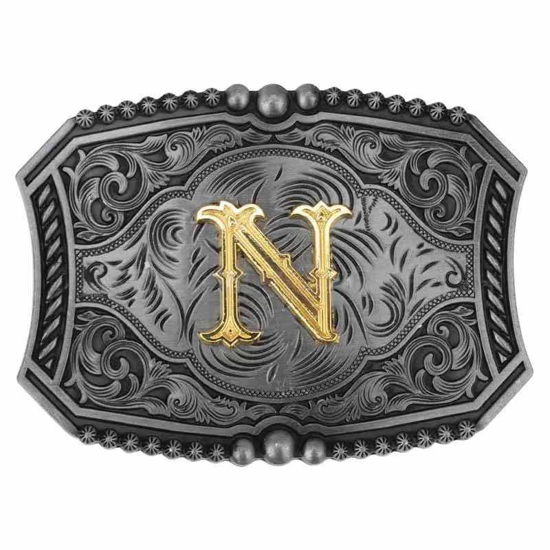 Gold Letters A To Z Grey Western Initial Belt Buckle - CowderryBelt BuckleN