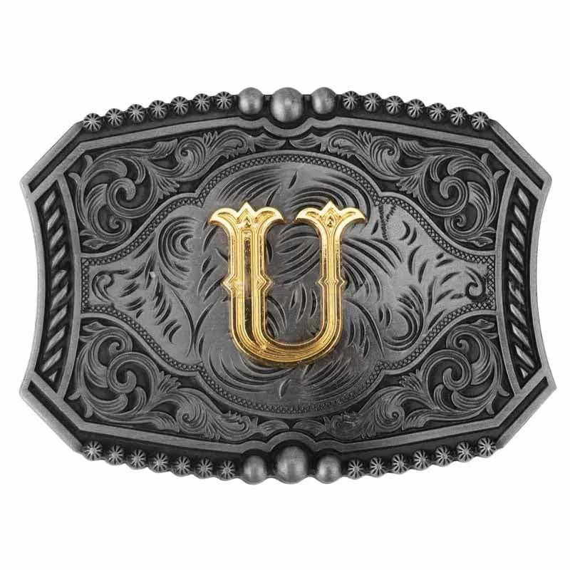 Gold Letters A To Z Grey Western Initial Belt Buckle - CowderryBelt BuckleU