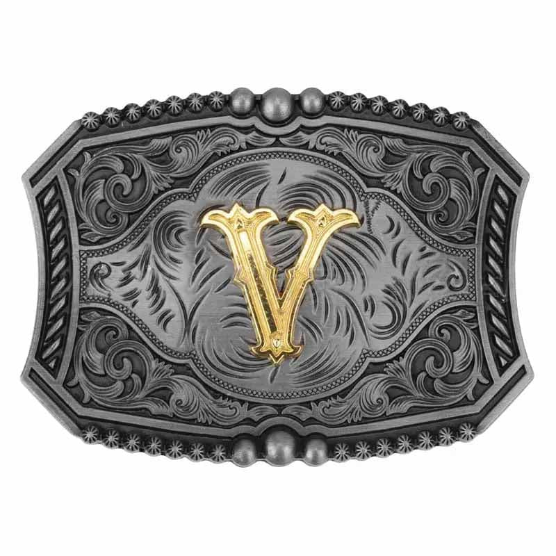 Gold Letters A To Z Grey Western Initial Belt Buckle - CowderryBelt BuckleV