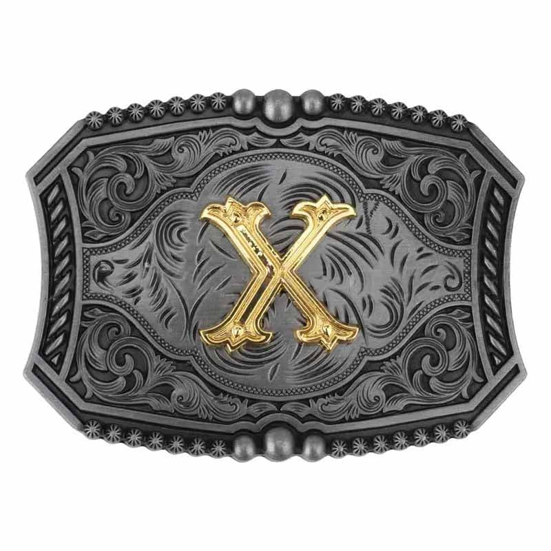 Gold Letters A To Z Grey Western Initial Belt Buckle - CowderryBelt BuckleX