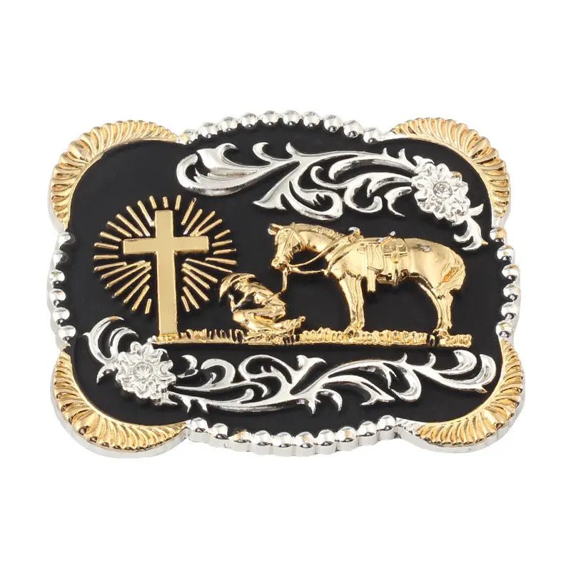 Golden Cross and Horse Belt Buckle - CowderryBelt Buckle