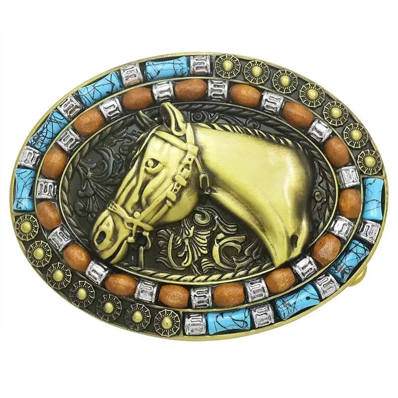 Horse Head Turquoise Decor Western Belt Buckle - CowderryBelt BucklesBronze