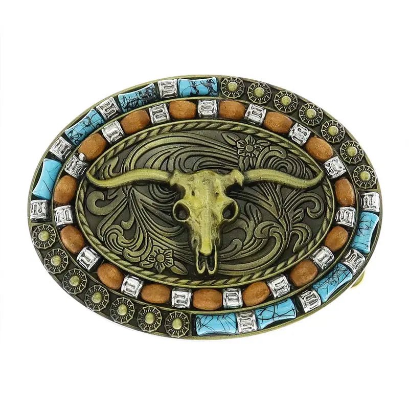 Longhorn Turquoise Decor Western Belt Buckle - CowderryBelt BuckleBronze
