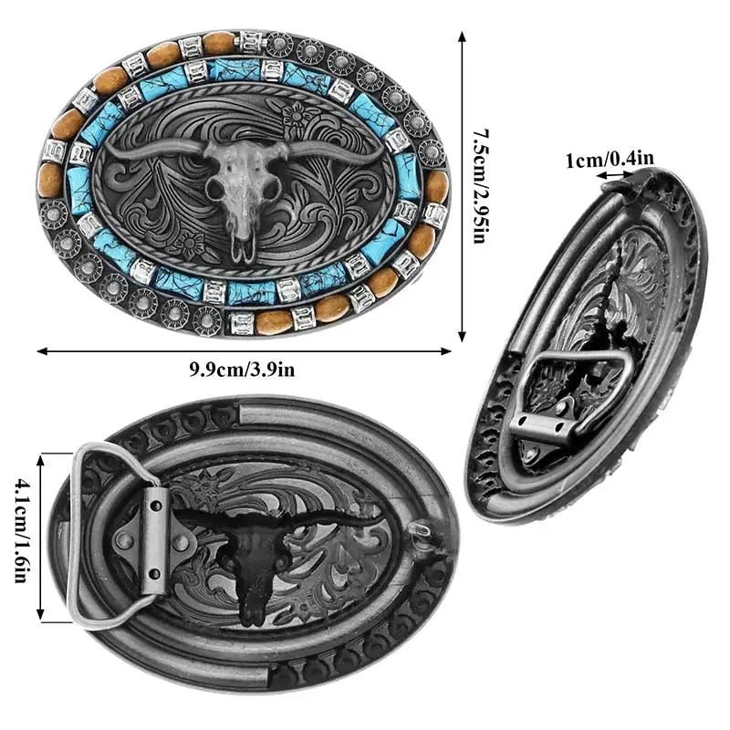 Longhorn Turquoise Decor Western Belt Buckle - CowderryBelt BuckleBronze