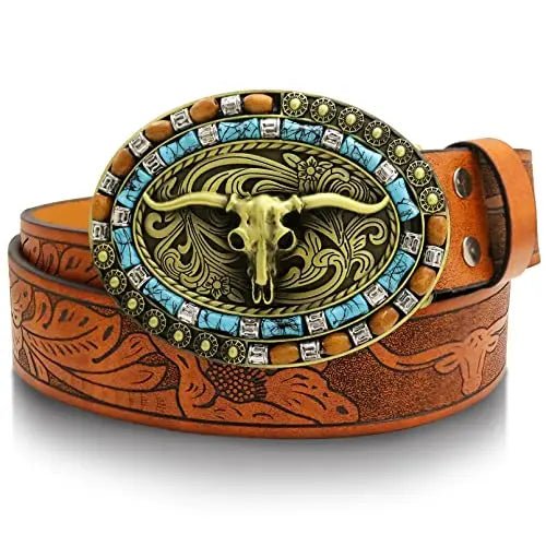 Longhorn Turquoise Decor Western Belt Buckle - CowderryBelt BuckleBronze