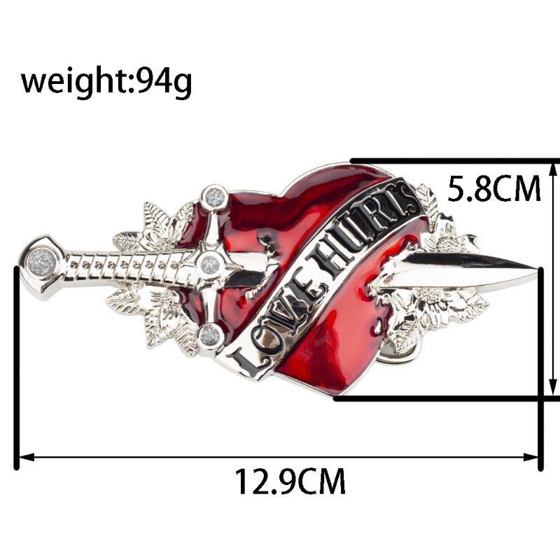 LOVE HURTS Heart-Piercing Sword Belt Buckle - CowderryBelt BucklesSilver