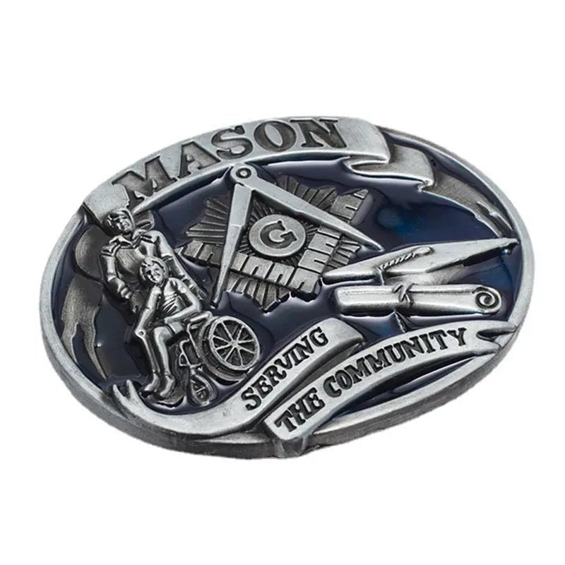 Mason Serving The Community Belt Buckle - CowderryBelt BuckleBlue