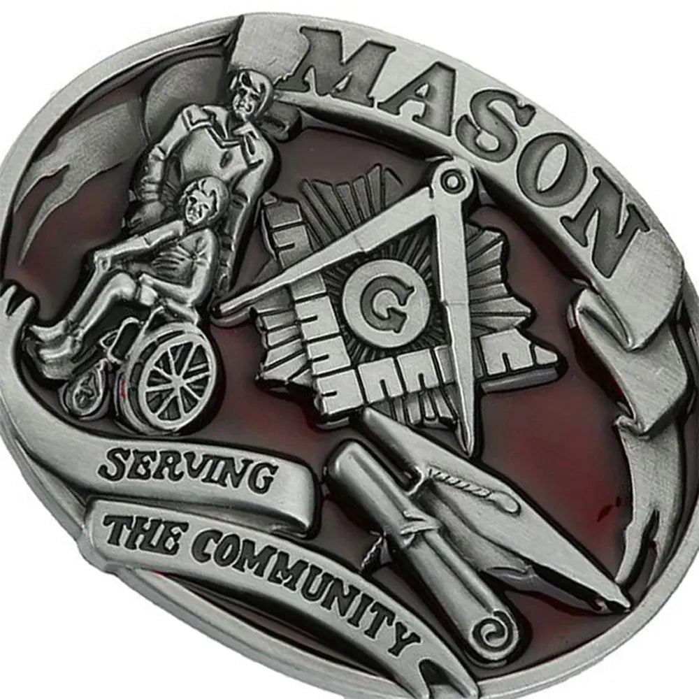 Mason Serving The Community Belt Buckle - CowderryBelt BuckleRed