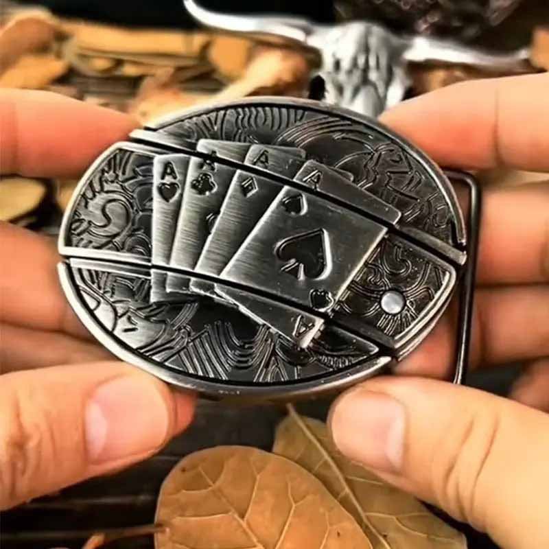 Metal Oval Cowboys Belt Buckle - CowderryBelt Buckle4 Aces