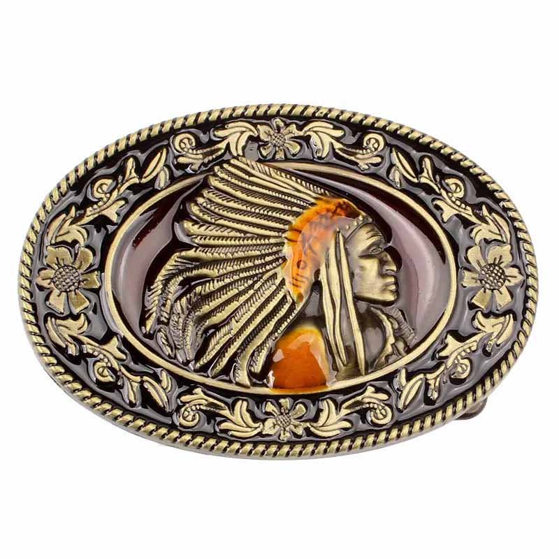 Native American Chief Oval Belt Buckle - CowderryBronze