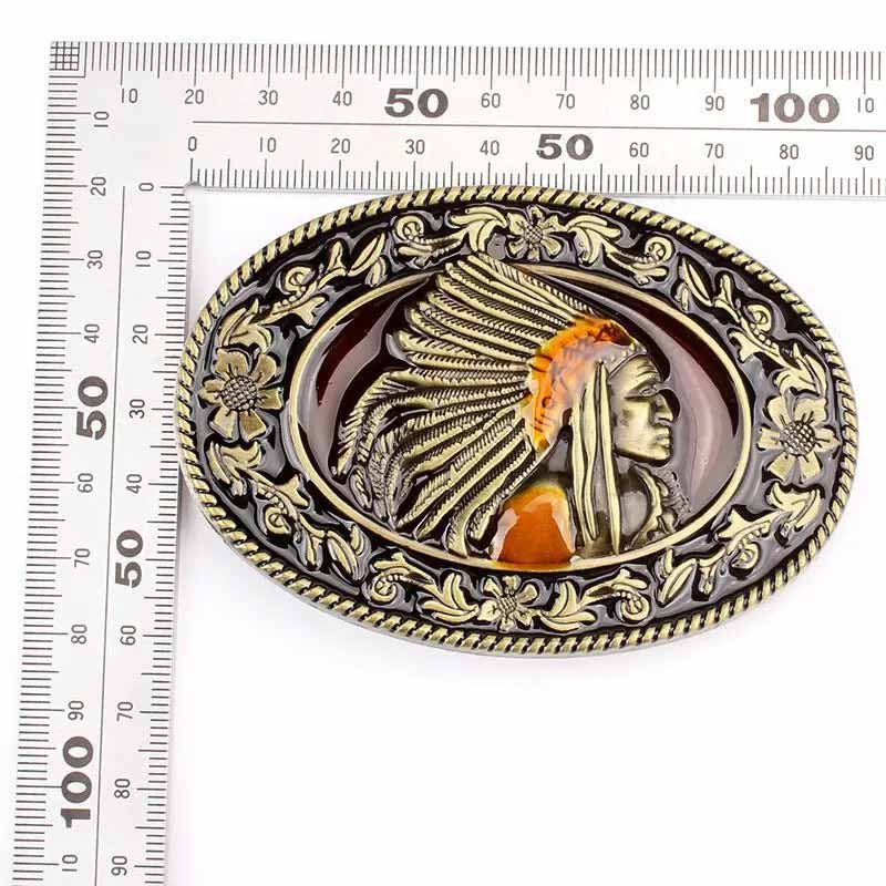 Native American Chief Oval Belt Buckle - CowderrySilver
