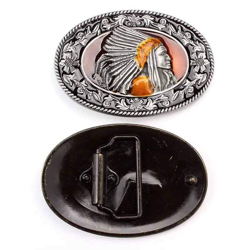 Native American Chief Oval Belt Buckle - CowderrySilver