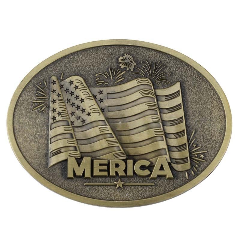 Oval MERICA Flag Belt Buckle - CowderryBelt BucklesBrown