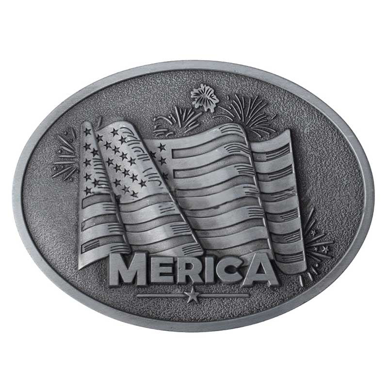 Oval MERICA Flag Belt Buckle - CowderryBelt BucklesGrey
