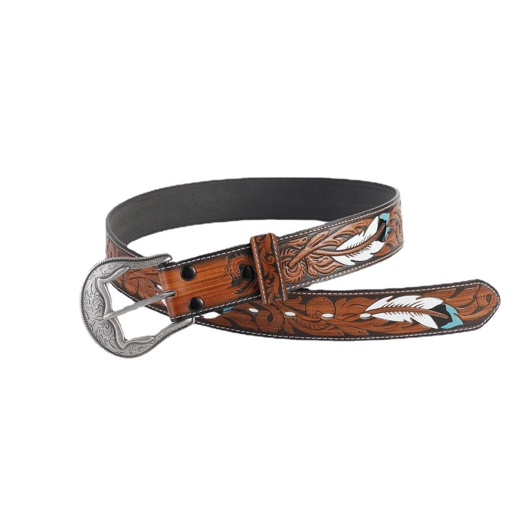 Painted Feather Western Belt - CowderryBeltFit waist 37-41