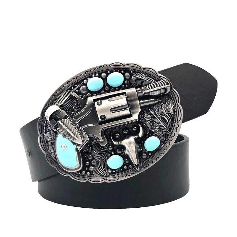 Pistol Imitation Turquoise Gadget Belt Buckle - Cowderry