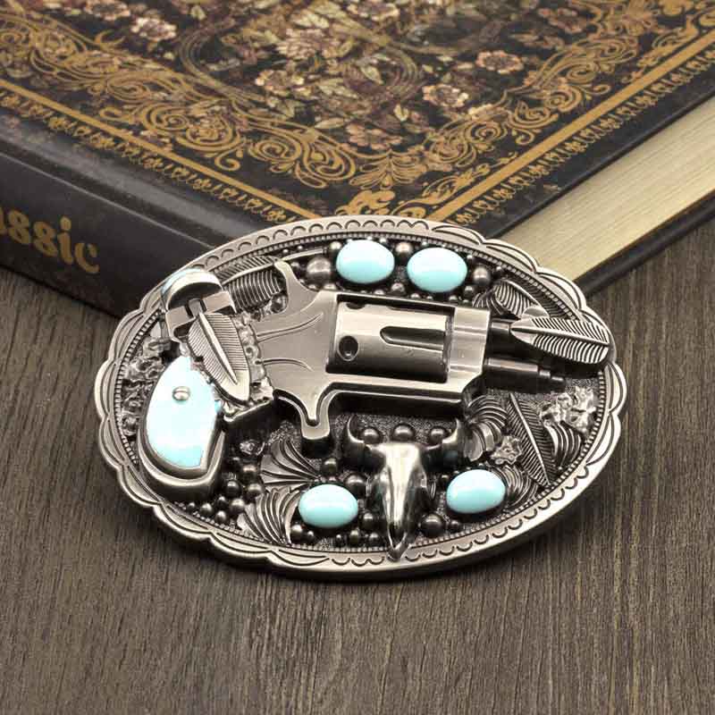 Pistol Imitation Turquoise Gadget Belt Buckle - Cowderry