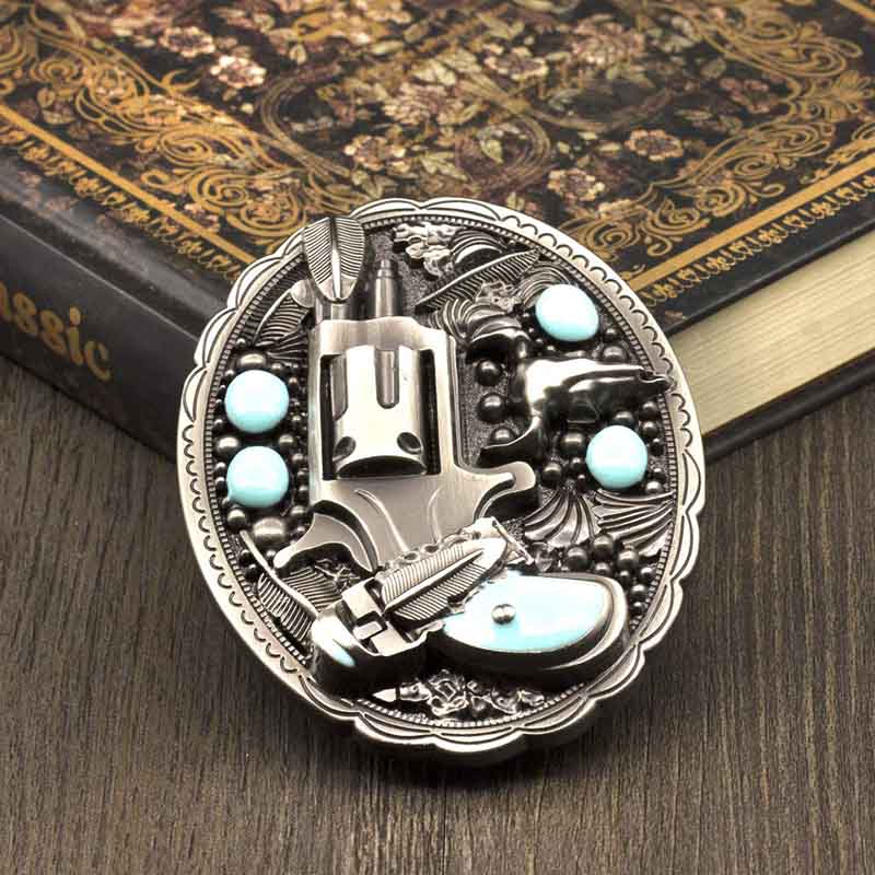 Pistol Imitation Turquoise Gadget Belt Buckle - Cowderry