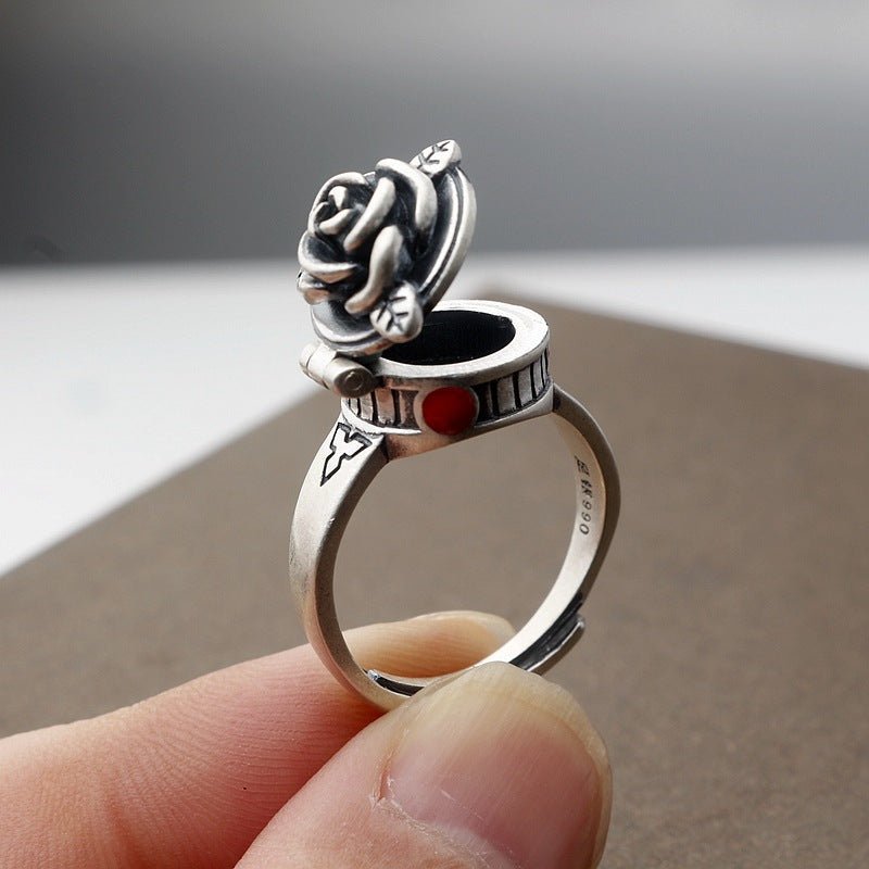 Rose Ring with Hidden Compartment One Size Fits All - CowderryRings