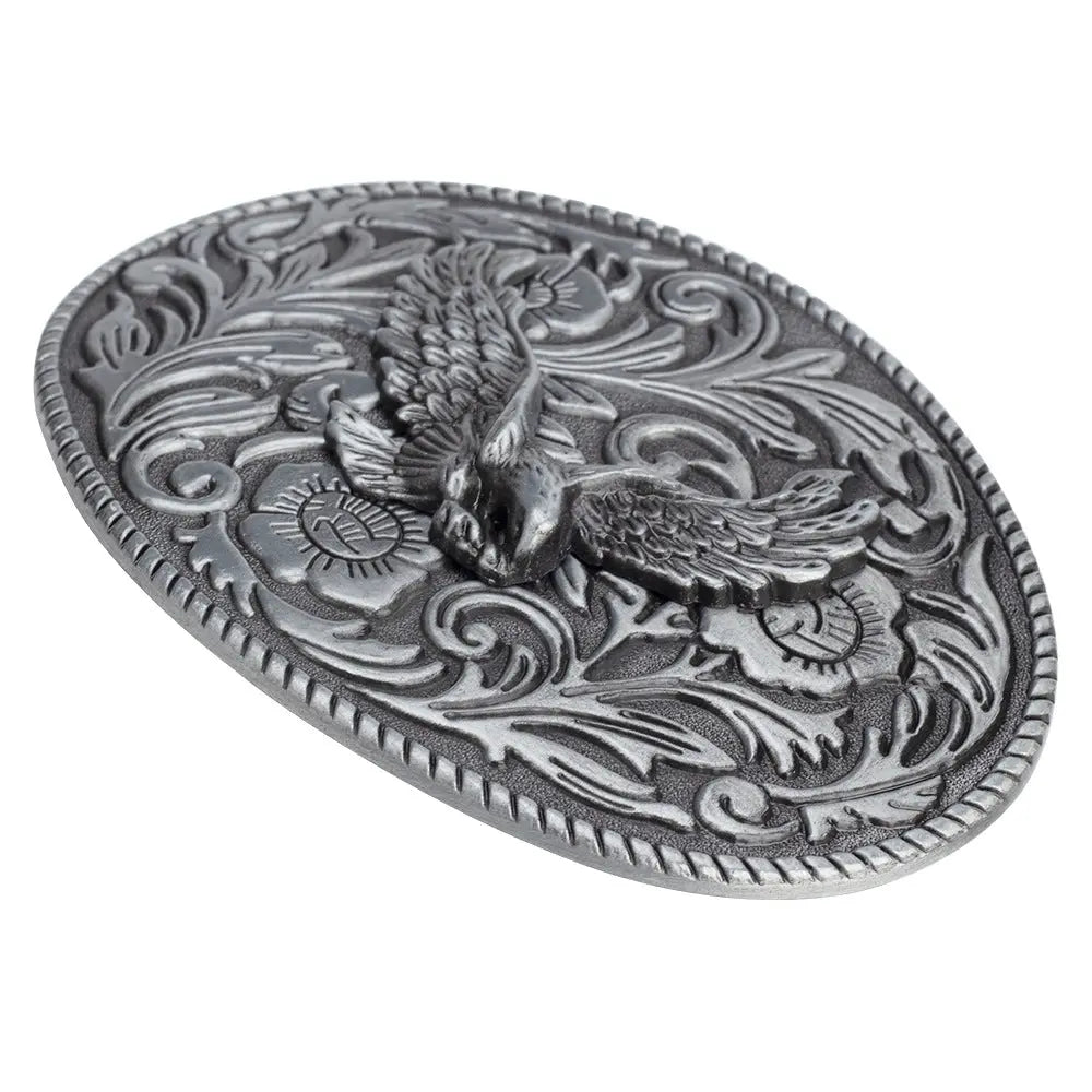 Tang Grass Pattern Eagle Belt Buckle - CowderryBelt BuckleSilver