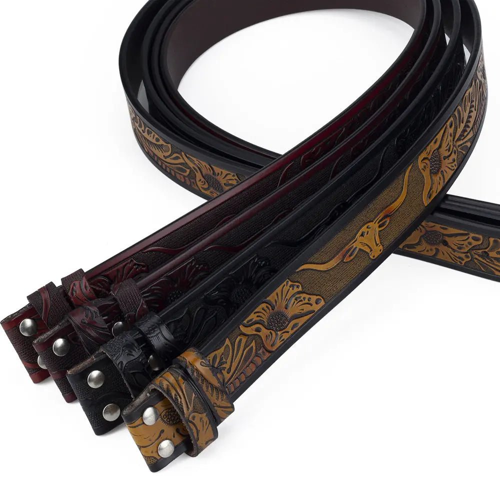 Western Leather Belt Without Buckle for Men 1.5" Wide with Snaps - CowderryBeltsBlack
