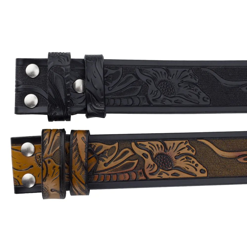 Western Leather Belt Without Buckle for Men 1.5" Wide with Snaps - CowderryBeltsBlack