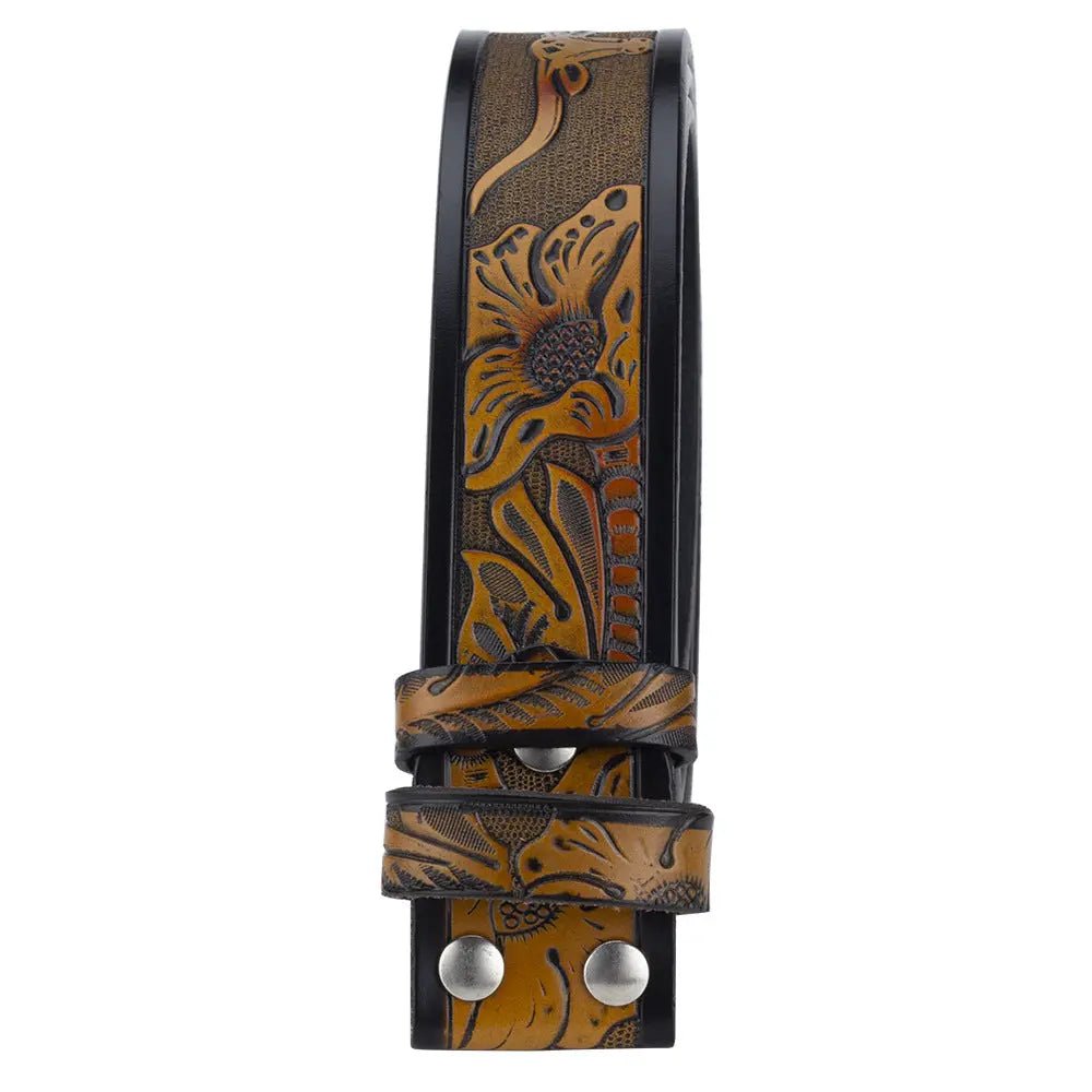 Western Leather Belt Without Buckle for Men 1.5" Wide with Snaps - CowderryBeltsBrown