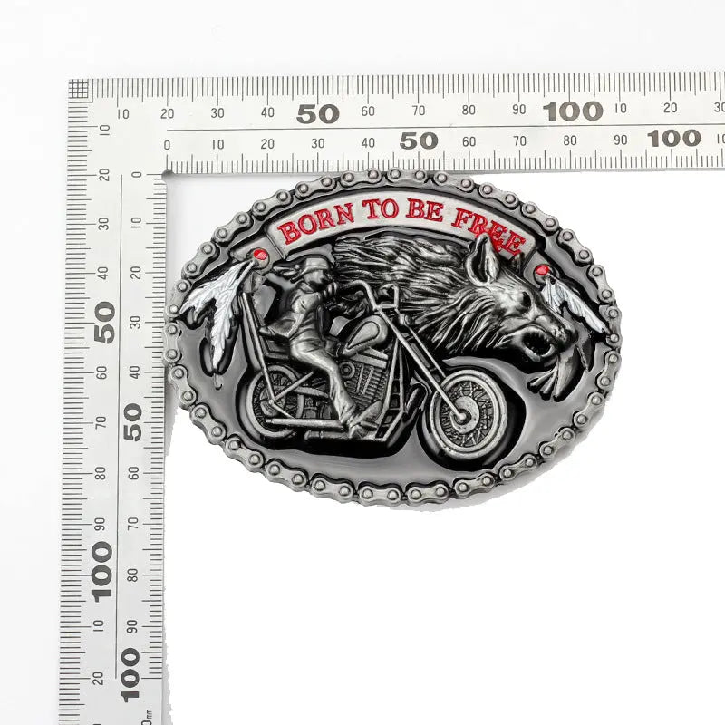 Western Wolf and Motorcycle Belt Buckle - CowderryBelt Buckle