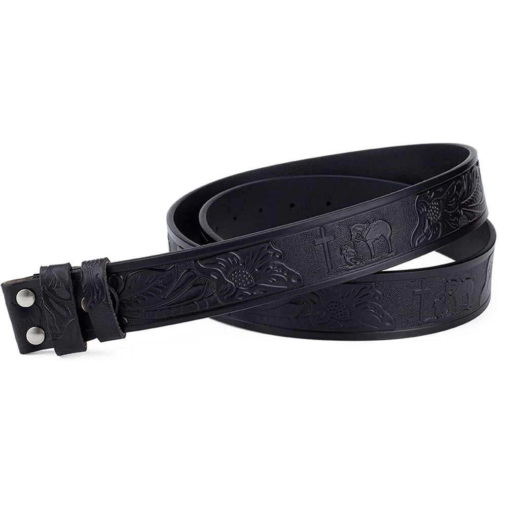 Christian Western Leather Belt with Cross and Praying Cowboy Without Buckle