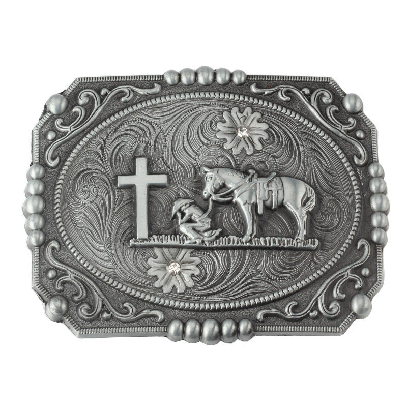 Vintage Grey Western Cowboy Belt Buckle
