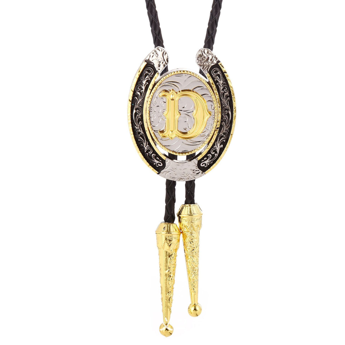 Western Initial Bolo Tie with Two Tone Horseshoe A to Z