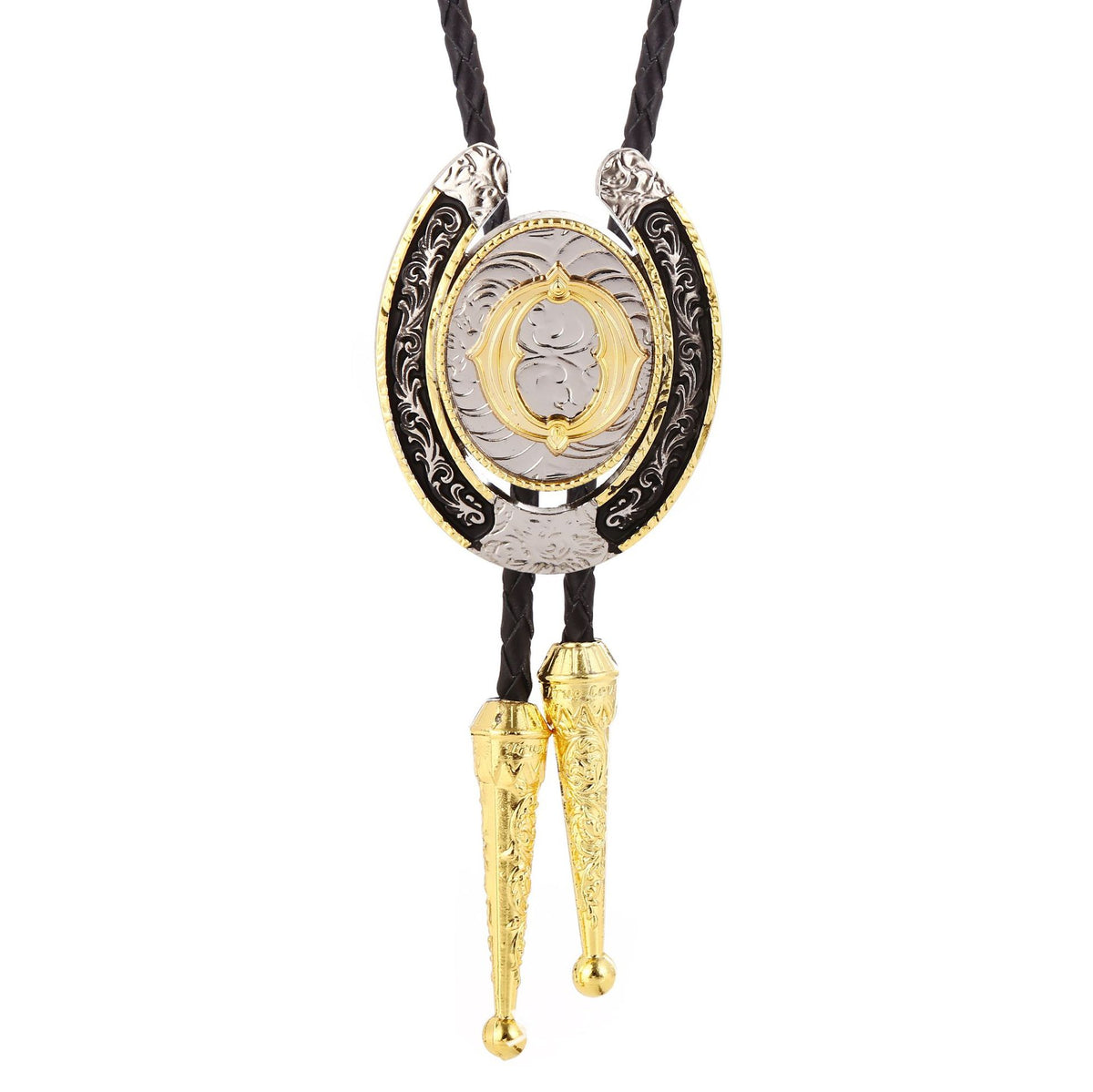 Western Initial Bolo Tie with Two Tone Horseshoe A to Z