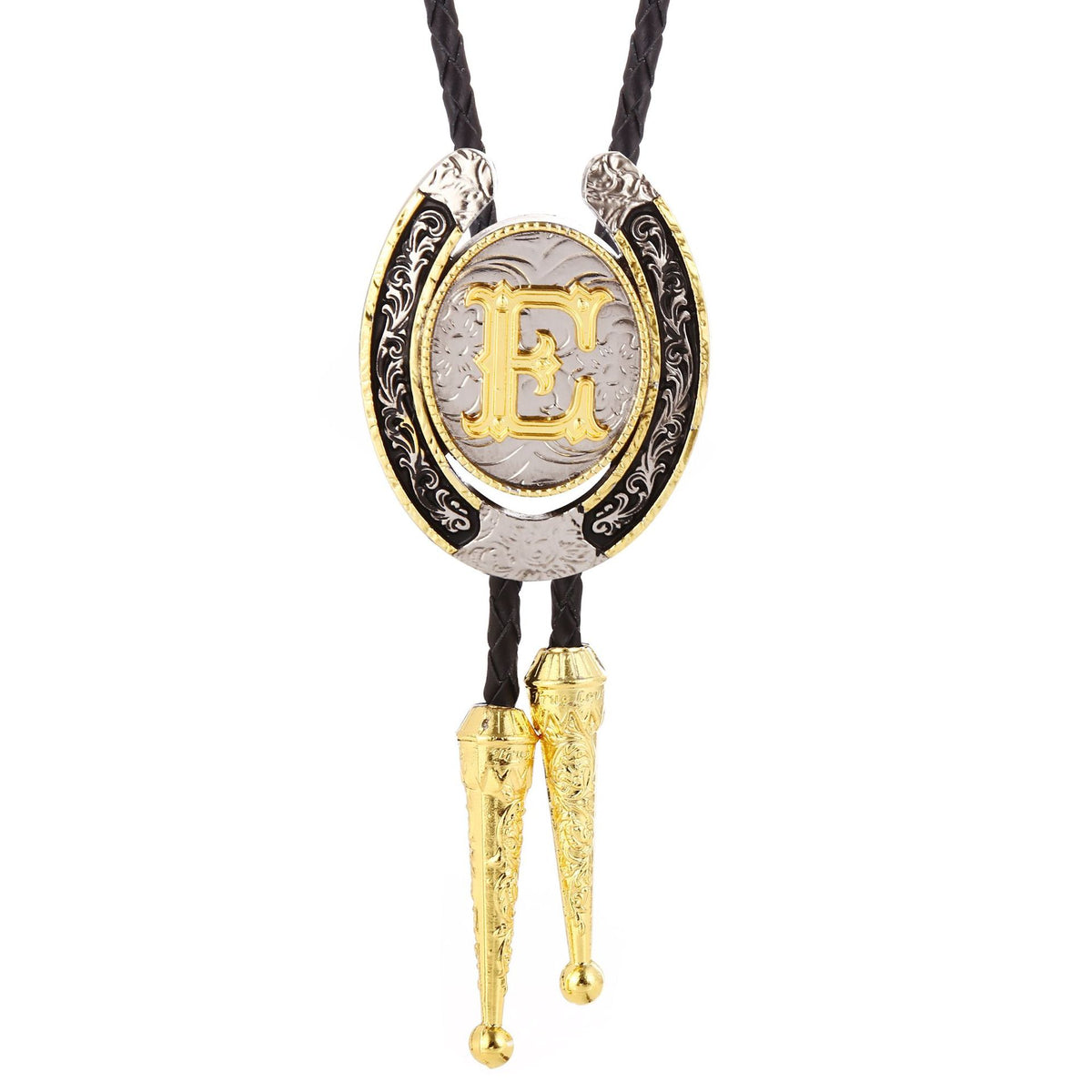 Western Initial Bolo Tie with Two Tone Horseshoe A to Z