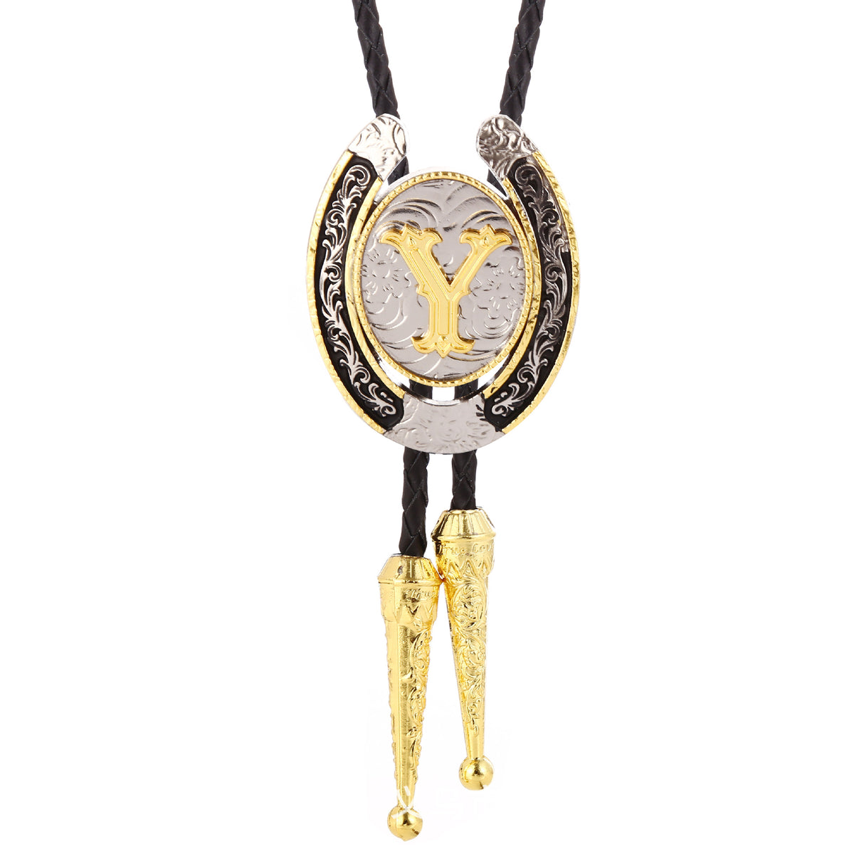 Western Initial Bolo Tie with Two Tone Horseshoe A to Z