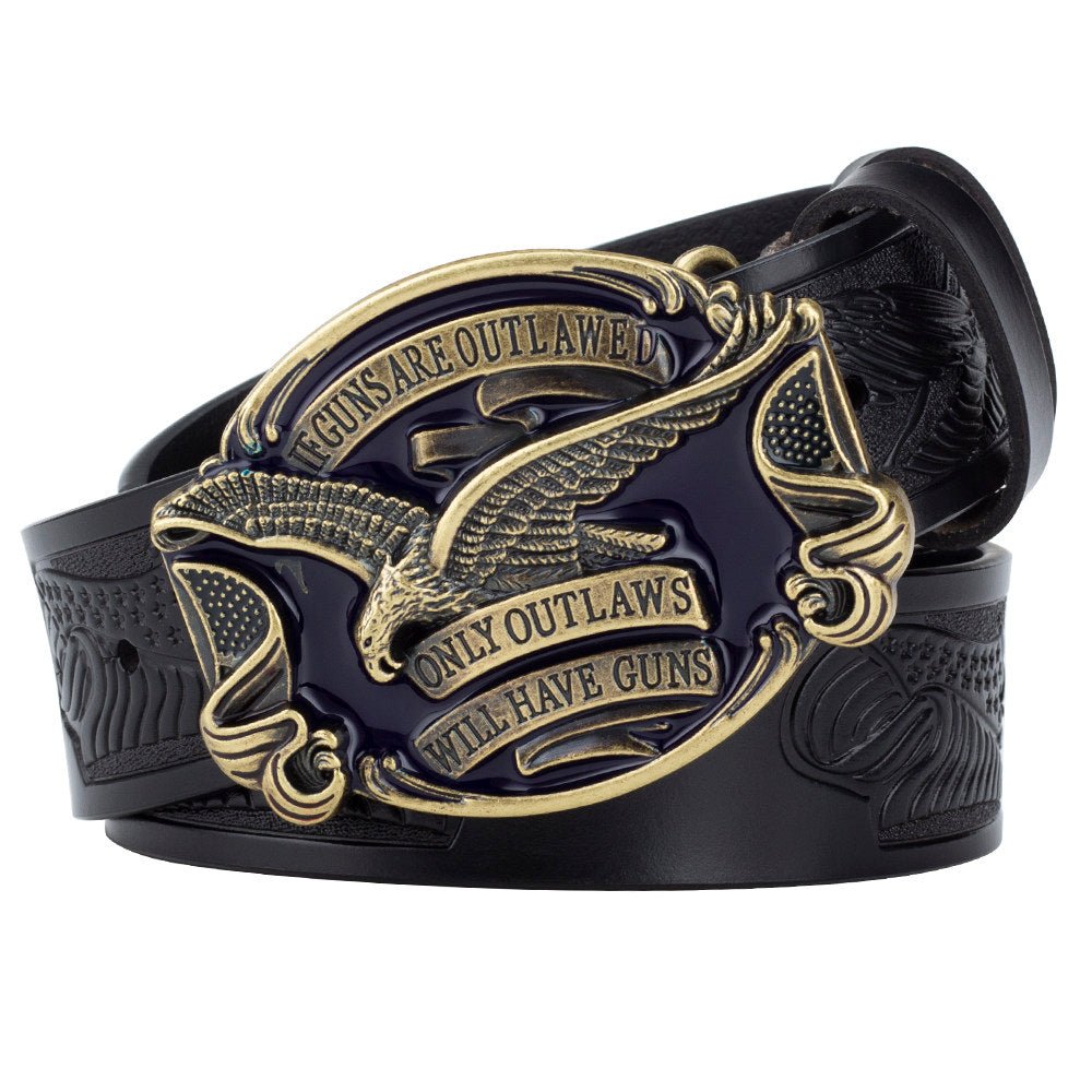 2nd Amendment Eagle Western Leather Belt - CowderryBeltsAntique Gold