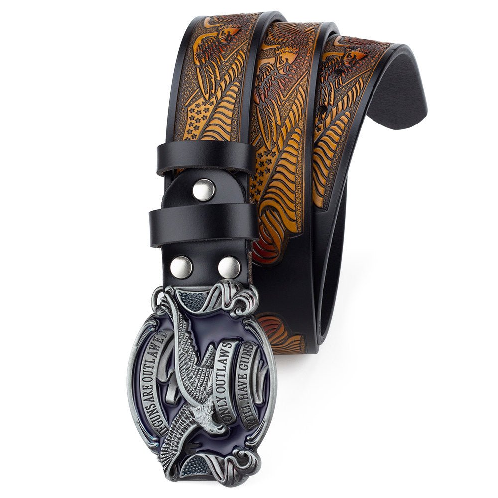 2nd Amendment Eagle Western Leather Belt - CowderryBeltsAntique Gold