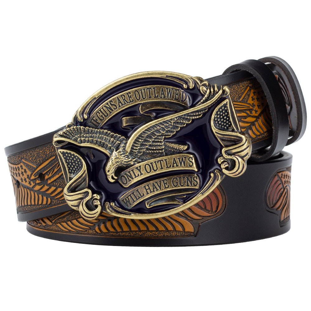 2nd Amendment Eagle Western Leather Belt - CowderryBeltsAntique Gold